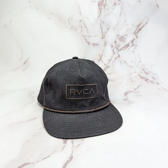 RVCA Hat Mens Rope Black Brown Mid Fit Ribbed Textured Snapback Adjustable - Picture 1 of 7